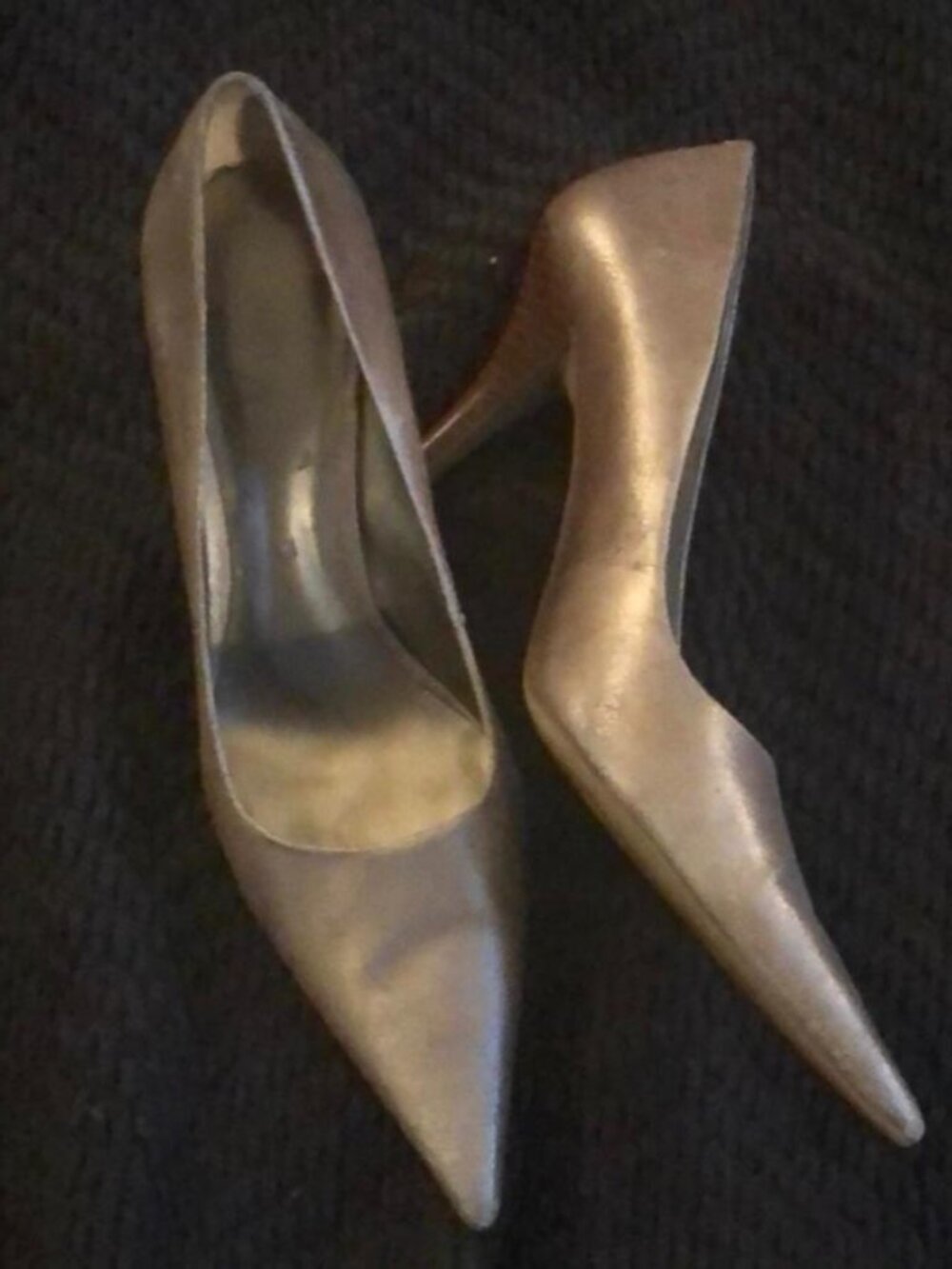 Distressed gold leather pumps